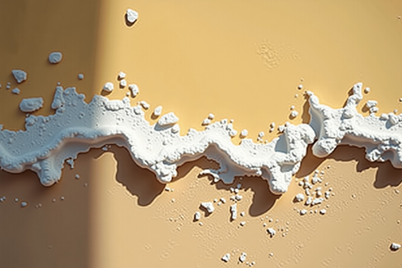 Salitre blanco cristalizado en la parte baja de un muro.